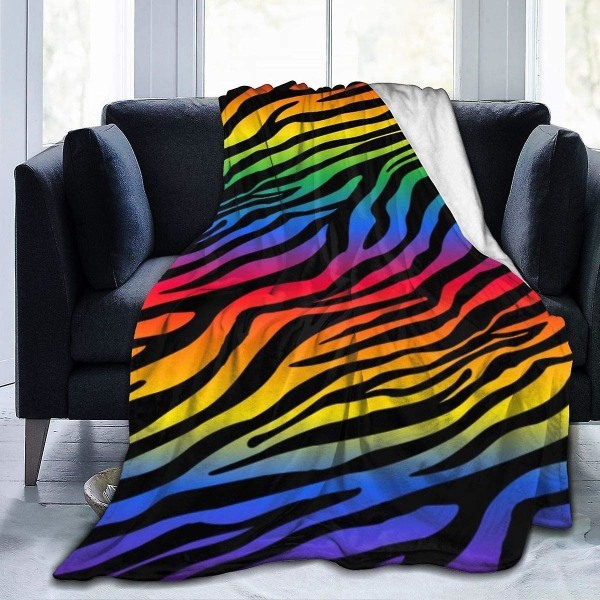 Zazzy Rainbow Zebra Throw Blanket Soft Flannel Fleece Warm Blanket for Sofa, Bed, Couch, Chair, Office, Travel, Camping-s3