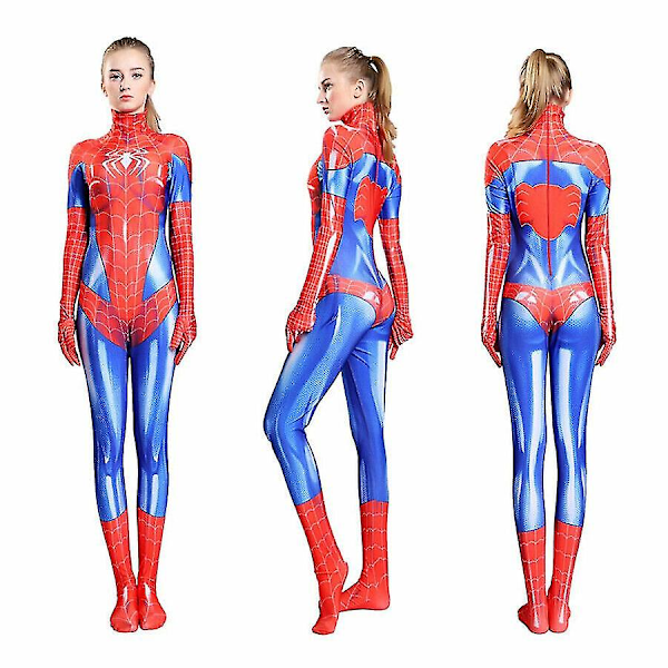 Kvinde Spiderman Superhelt Sexet Jumpsuit Kostume Pige Cosplay Outfit Rød Ed M