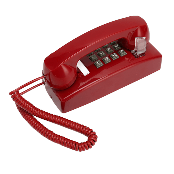 Gammel stil retro veggtelefon med ledning, vanntett fasttelefon med håndsett volumkontroll for hjemmekontor, rød