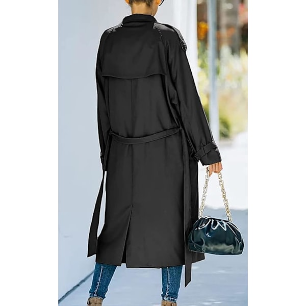 Loalirando - Trenchcoat Dubbelknäppt Klassisk Lång Jacka Vindtät Höst Vårjacka black M