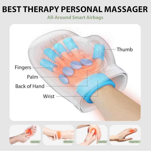 Su7 Håndmassager med varme og kompression, 3 massagefunktioner, 4 temperaturer, 5 kompressionstilstande, håndmassage til gigt &(yh)