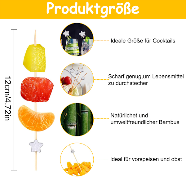 AILEXI Cocktailpinner 100 stk Trepinner Festtilbehør Rufflet Fingermat Fruktsandwich Snacks - Sølvstjerner