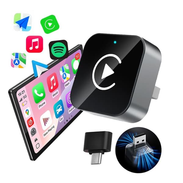 2-i-1 trådløs CarPlay-adapter, kablet til trådløs Android Auto-konverter, smart bilmultimedieskjermadapter