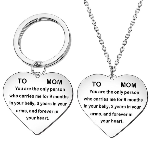 För mamma hjärtformade halsband nyckelring set mors dag hänge nyckelring present