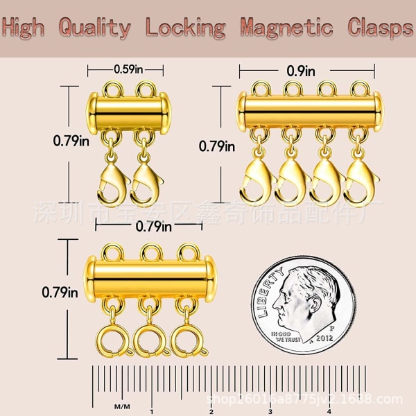 2-pakkaus magneettiset kauluslukot, lukituskiinnikkeet, kaulusliitin useille liukusoljille, hopeinen jousikiinnike Silver spring buckle 3 Rows