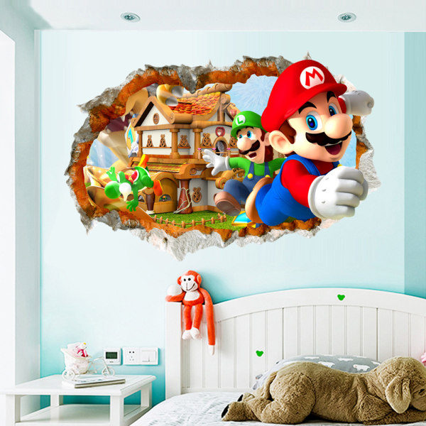 3D trasig vägg Super Mario Mario väggdekaler barnrum ca