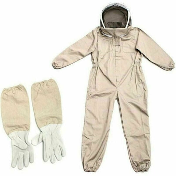 Bee Suit - Professional beekeeping suit with gloves, beekeeper protective hooded clothing against wasps, anti-wasp equipment, coffee color, size XL.