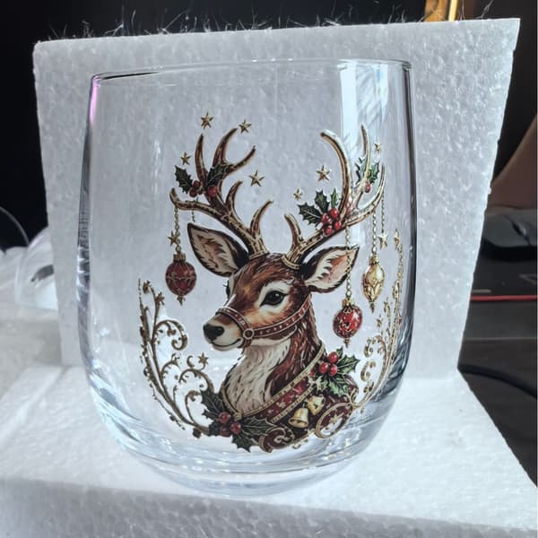 Julglas konstkopp 300ml, festligt dricksglas, julklappsglas Christmas reindeer