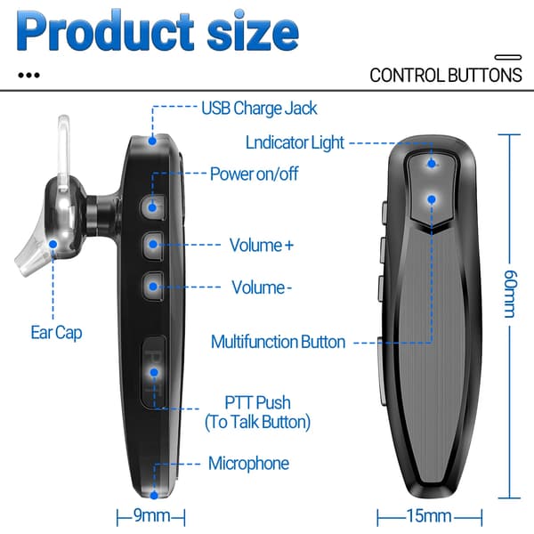 Walkie Talkie trådløs Bluetooth PTT headset øretelefon håndfri K-plugg