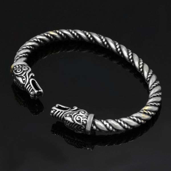 1pc Norse Mythology Viking Dubbel Dragon Head Öppning Justerbar Armband Herr Retro Mode Ancient Bronze