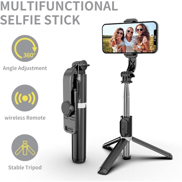 Selfie Stick Tripod All-in-one - Trækbar, bærbar iPhone-stativ med trådløs fjernbetjening - Kompatibel med iPhone 14 13 12 11 pro Xs Max Xr