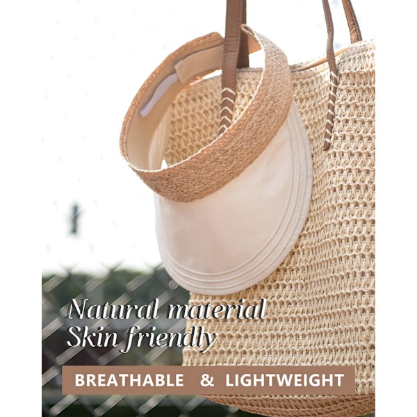Solhatt Kvinner Halm Solskjermer Lin Kvinner Solhatt Pakkbar Visor Hat Cap Kvinner Sommer Strand Visors Foldbar Rull Opp Hestehale