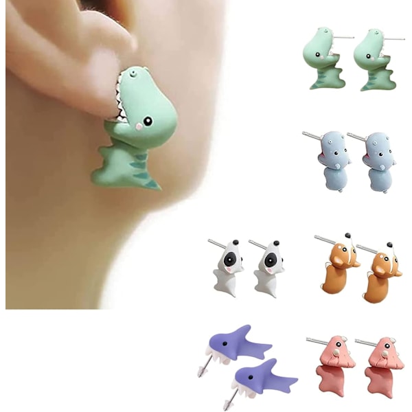 Söpöt eläimet purevat korvakorut - Dinosaur Shark korvakorut - 3D piirretty