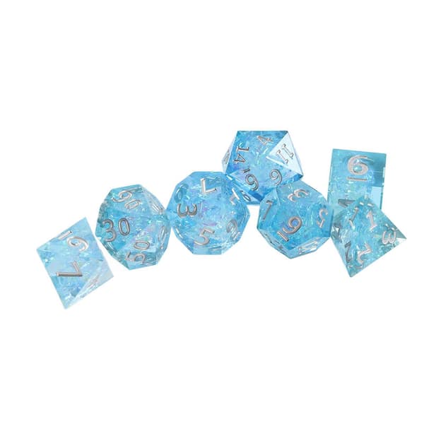 7 stk. Resin RUNFNG D&D Terninger Legetøj Polyhedriske Terninger Sæt Transparent Bordspil Terningesæt til Rollespil{h} Silver Number