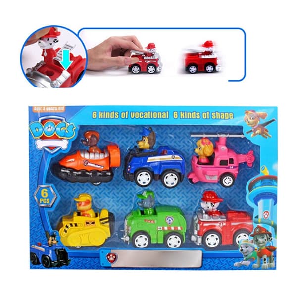 6 stk./sæt Paw Patrol Hvalpe Actionfigurer Træk Tilbage Bil Legetøj-