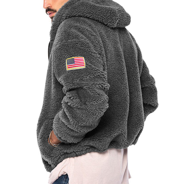 Vinter Sherpa Foret Zip Up Hoodie For Menn Grå Grey L