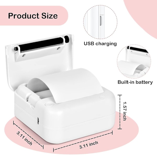 Mini lommeskriver for klistremerker, bærbar trådløs Bluetooth-skriver, termisk skriver for notater, memo, bilder, lommelabels, kvitteringsskriver C option 3
