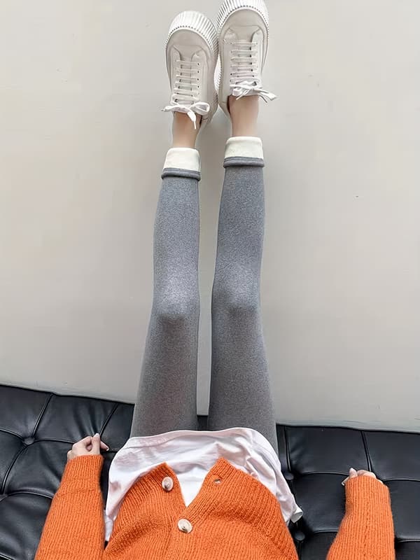 Komfortable fleeceforede leggings til kvinder | Varme, høj elasticitet, plus size, grå, maskinvaskbare, høj talje, perfekte til hverdagsbrug S Ljusgrå