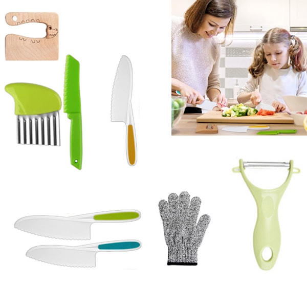 Keittiöveitset lapsille - hedelmien ja vihannesten leikkaamiseen ja ruoanlaittoon Set of 8