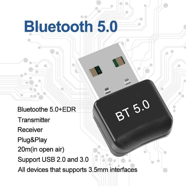 Bluetooth USB 5.0-dongel, mini USB Bluetooth 5.0 med låg strömförbrukning