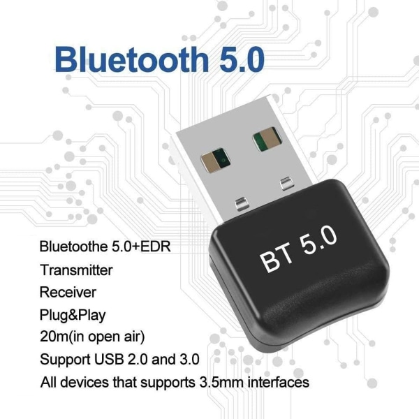 Bluetooth USB 5.0-dongle, mini dongle USB Bluetooth 5.0 med lavt strømforbruk