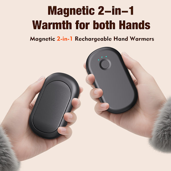 Magnetisk Split Håndvarmer | Mini USB Genopladelig 2000mAh *sort* black