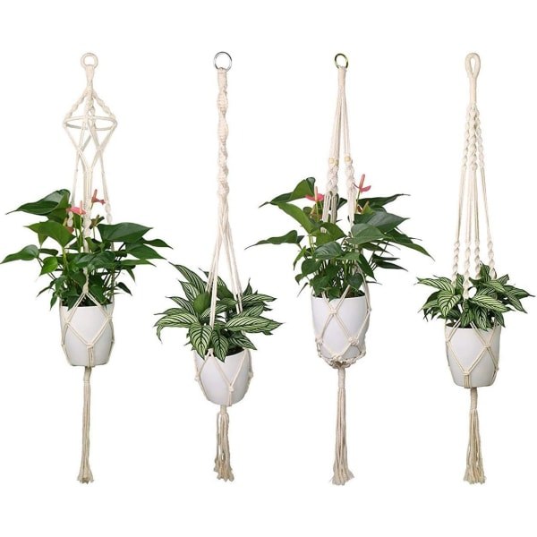 4:e Macrame Blomkorg Bomullsrep Hängande Planterkruka Växtkruka Växthållare Inomhus Takhängare Balkonger Väggdekoration - 41 Tum, 4 Ben