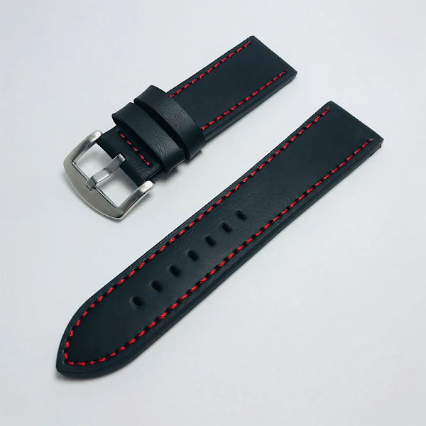 Ny Fashion 18mm 20mm 22mm 24mm Ko Læderrem Mænd Kvinder Sort Ur Universel Vandtæt Urrem Tilbehør Sort og Rød Black and Red 18mm