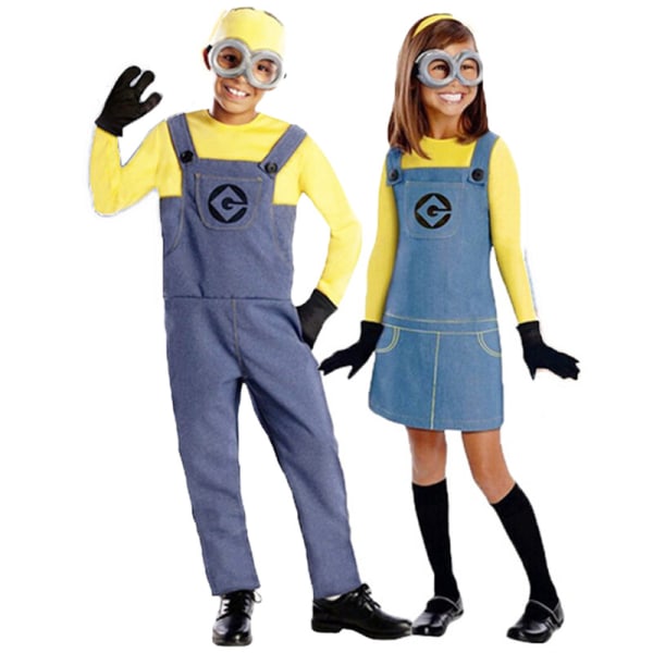 Bob Minions-kostyme for barn, gutt jente Minion Jumpsuit-antrekk med briller og lue gutt Boy L