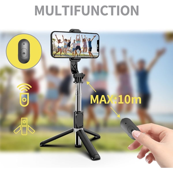 Selfie Stick Tripod All-in-one - Trækbar, bærbar iPhone-stativ med trådløs fjernbetjening - Kompatibel med iPhone 14 13 12 11 pro Xs Max Xr