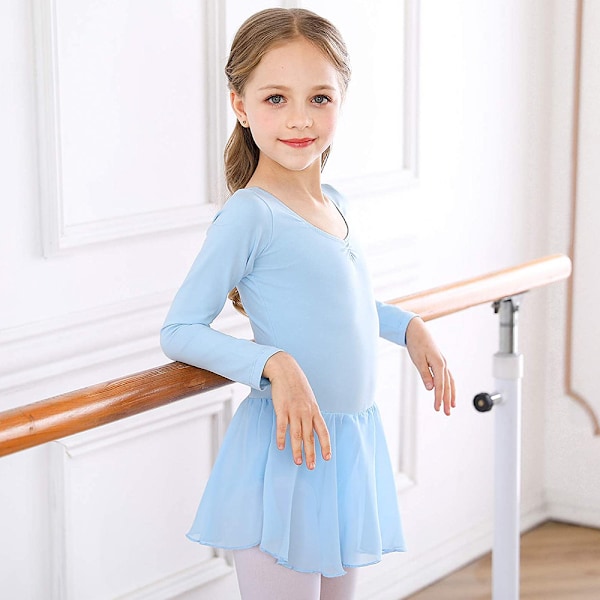 Flickor Långärmad Balett Leotards Dans Tutu Klänning Blå Blue 150cm