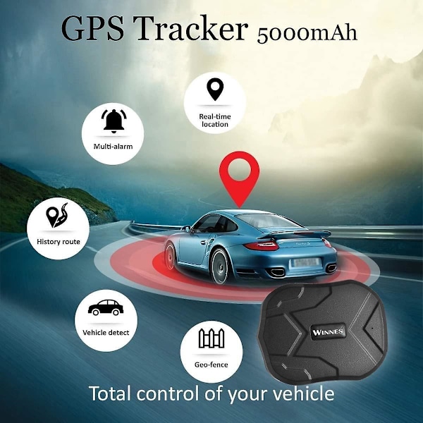 Winnes GPS Tracker TK905, Vandtæt 90 dages standby genopladelig tracker og anti-tabt GPS-lokalisator (sort)