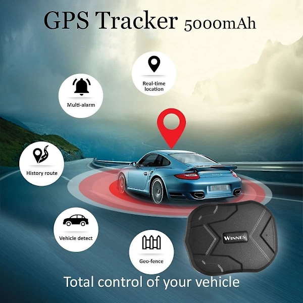 Winnes GPS Tracker TK905, Vanntett 90 Dagers Standby Oppladbar Tracker og Anti-Lost GPS Locator (Svart)