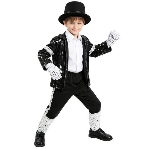 Michael Jackson Superstar-kostym för barn för Halloween, karneval, scenframträdande, dans och cosplay Set B 7-8T(130)