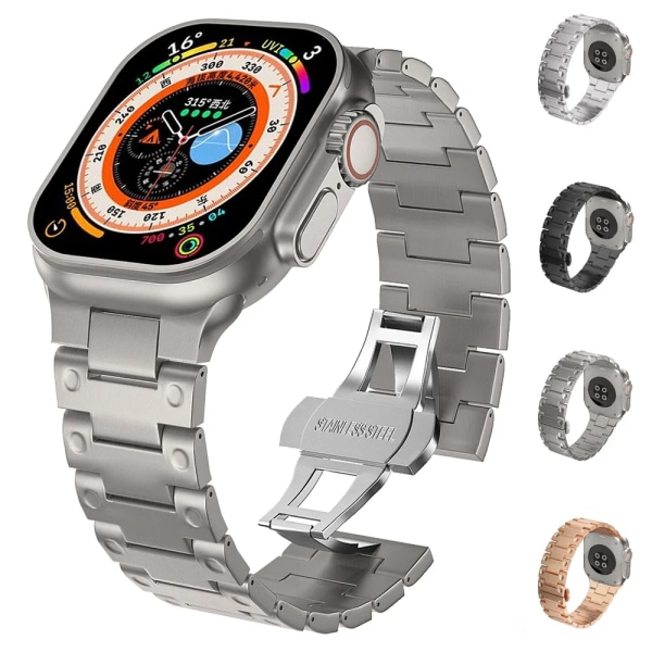 Lyxigt armband i rostfritt stål för Apple Watch Band Ultra 2 49mm 45mm 44mm 42mm Fjärilslås Armband för IWatch 9 8 7 6 5 4 3 Titanium