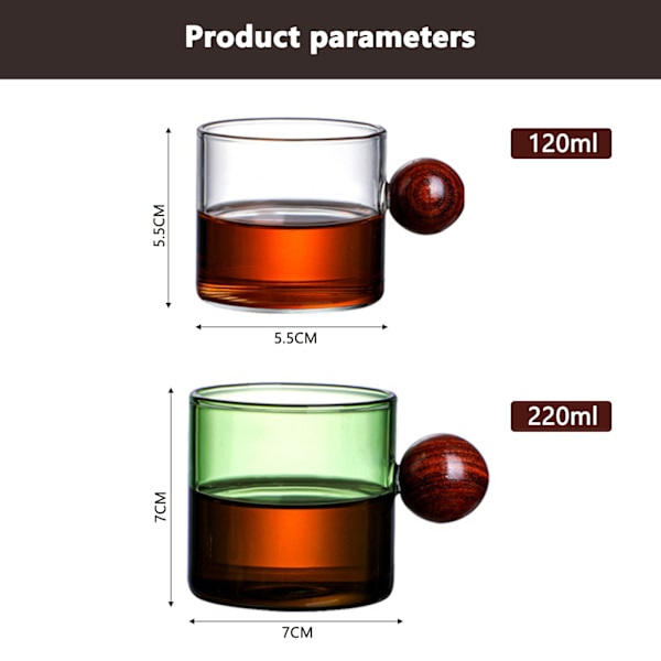 Fargerike Glasskaffe Kopper med Treballhåndtak Stilig Drikkemugg Vannkopp for Te Kaffe Latte Transparent Svart Transparent Black 220ml