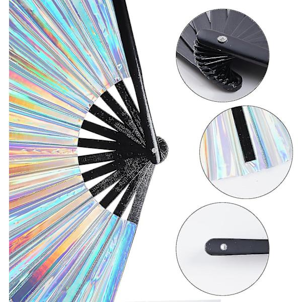 Holografisk Rave-fläkt Stor Fällbar Fläkt Festivalfläkt (Silver)