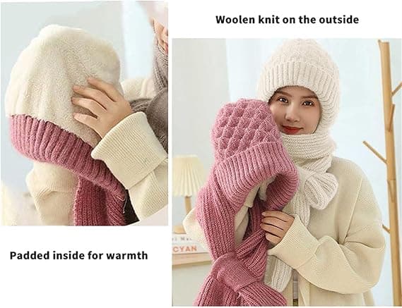 Varm Stickad Halsduk Hatt Combo För Kvinnor Vinter Öronskydd Trendig Mössa