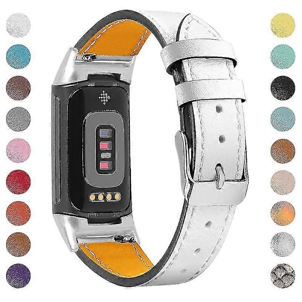 Premium Ægte Læder Justerbar Armbånd til Fitbit Charge 6/5 - Perfekt W White Fitbit Charge 6