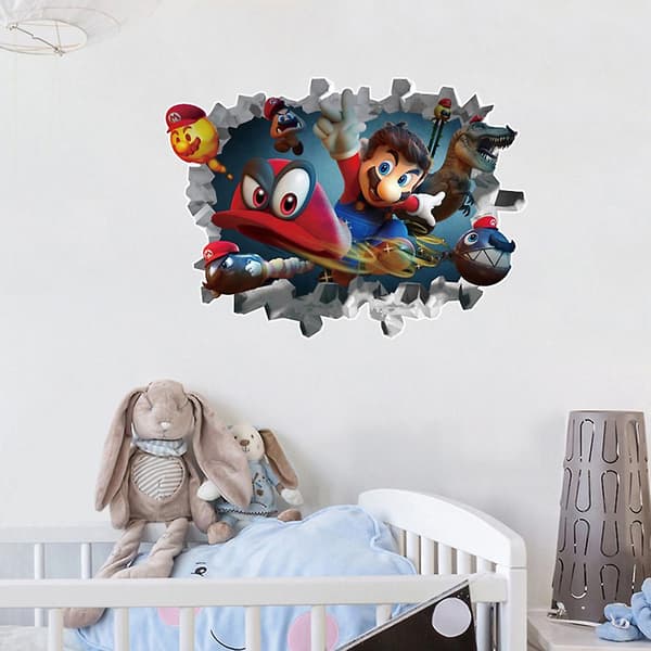 3D Super Mario Odyssey Vægsticker Mario Cappy Tapet