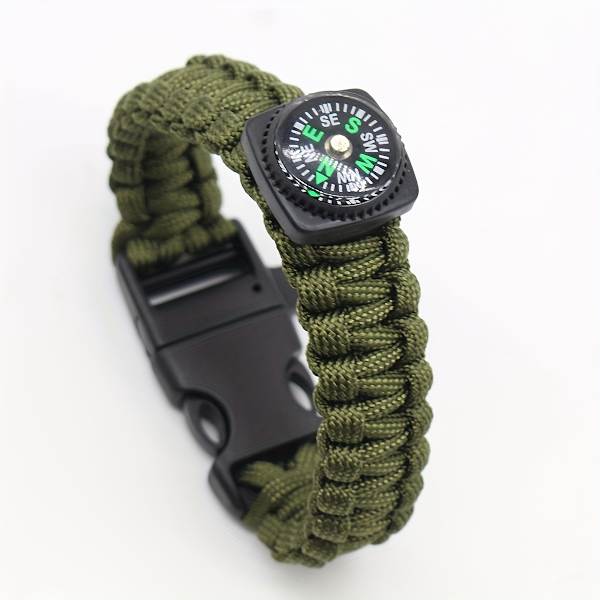 1pc Paracord Armband Med Visselpipa Och Kompass, Utomhus Överlevnad Sju Kärnor Multi Green