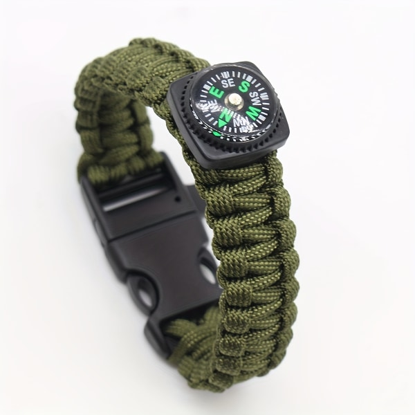 1st Paracord-armband med visselpipa och kompass, Outdoor Survival Seven Core Multi Green