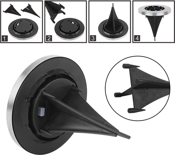 Hastighets 8 x LED solcellelampe innfelt gulvspotlight