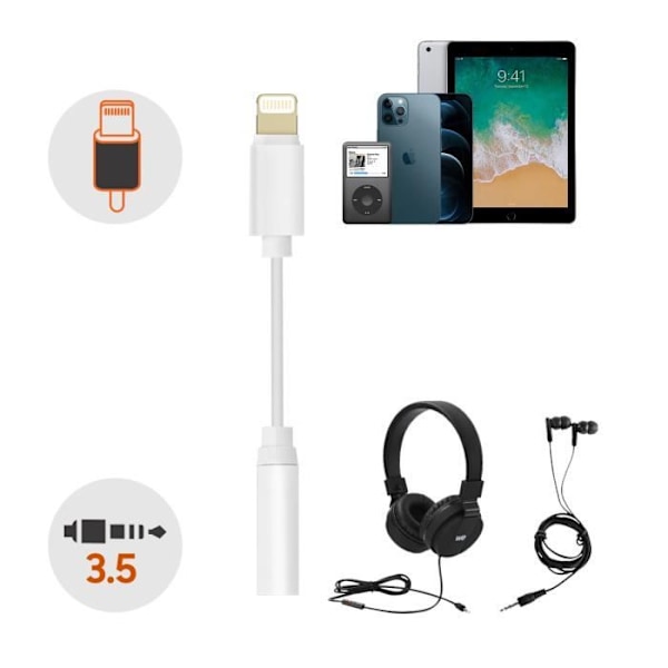 Audioadapter iPhone Lightning hane till Jack 3,5 mm hona Vit