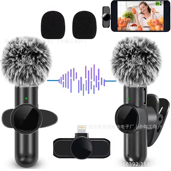 K3 Trådløs Clip-on Mikrofon – Smart Støjreduktion, Interviewoptagelse, Klar Lyd til Telefon & PC Apple interface