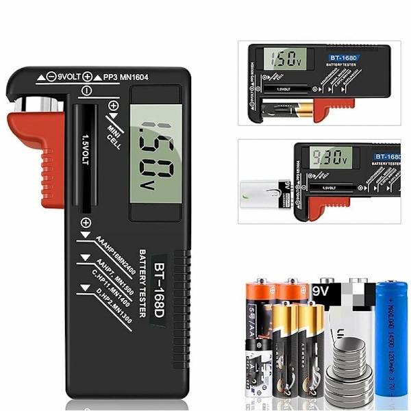 Digital batteritester - Universal batteritester til AA, AAA, C, D, PP3, 9V, 1,5V, knapcelle batterier