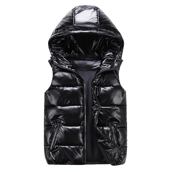 Sliktaa Unisex Blank Glansig Vattentät Ärmlös Jacka Lättvikts Puffer Väst Svart Black L