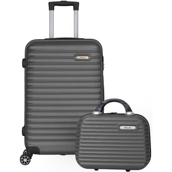 Set med medelstor resväska 65cm 4 hjul + Toalettväska med fjäder och stödben från varumärket Trolley ADC (Antracit)