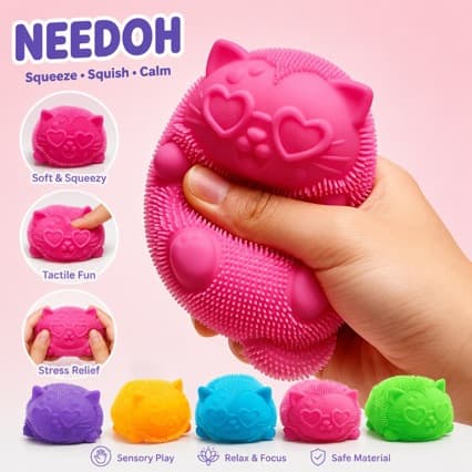 NeeDoh Cool Cats Squishy Leketøy Katt Stresslindrende Sensorisk Fidget Ball Sky blue (1 pc)