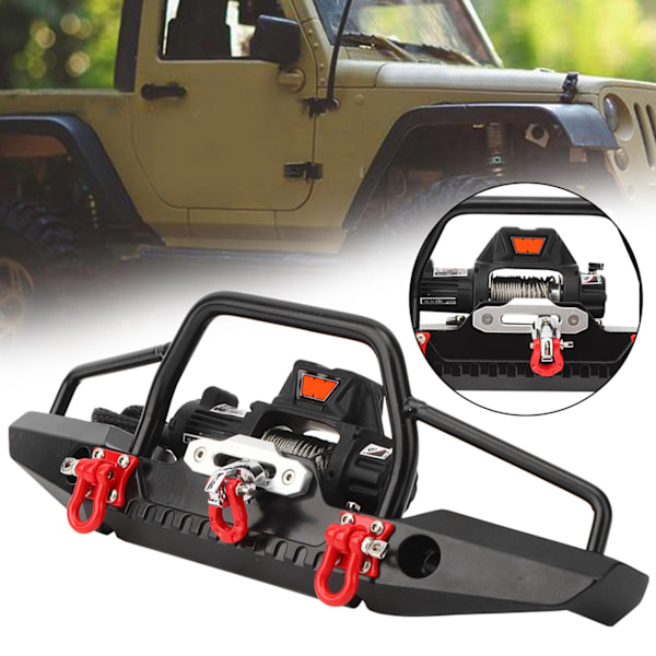 Metallfrontfanger med 2 LED-lys vinsj fjernkontroll egnet for TRX4 SCX10 RC-bil